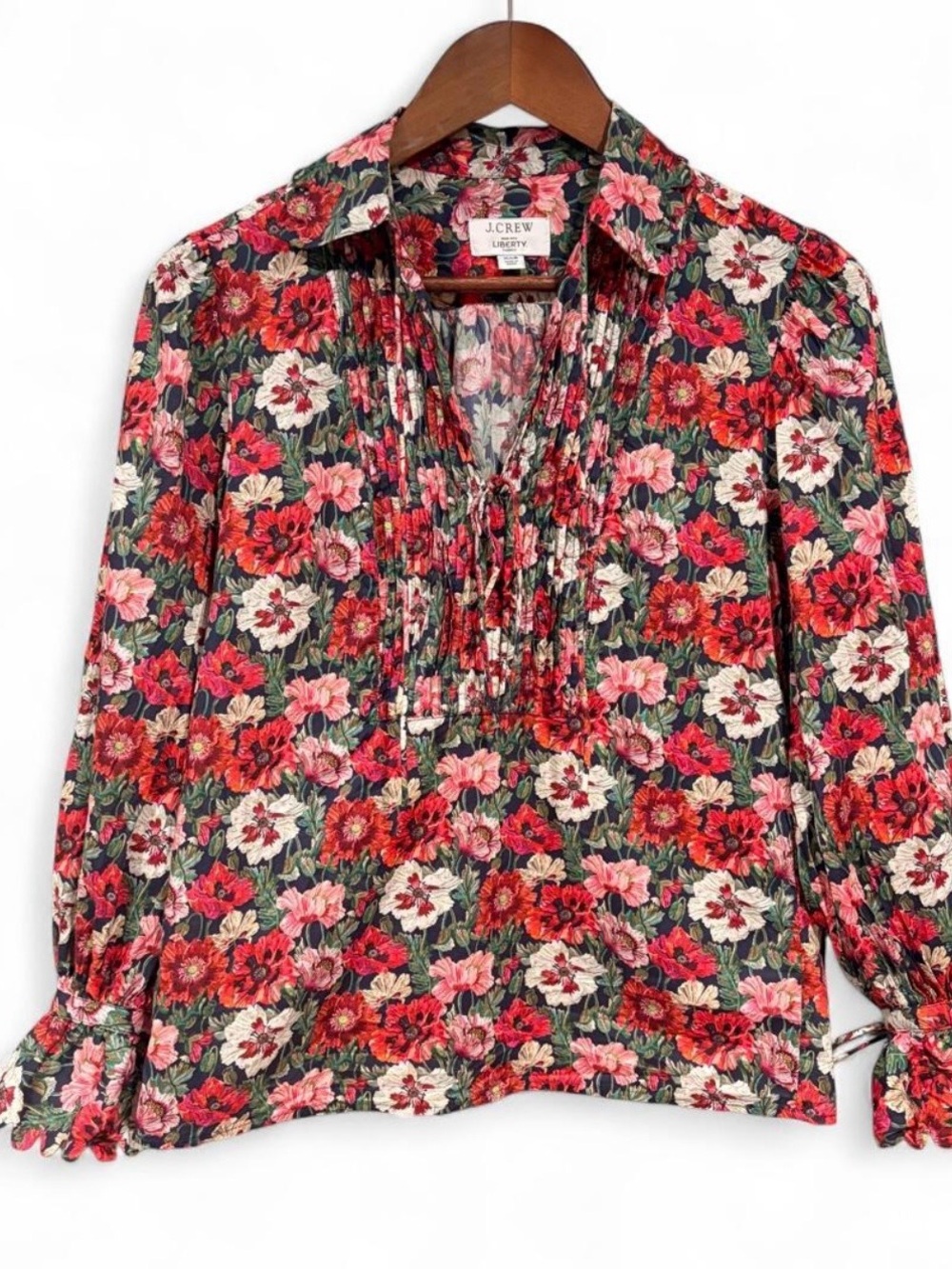 J. Crew Liberty Poppy Amelie Scalloped Longsleeve Blouse | XXS
